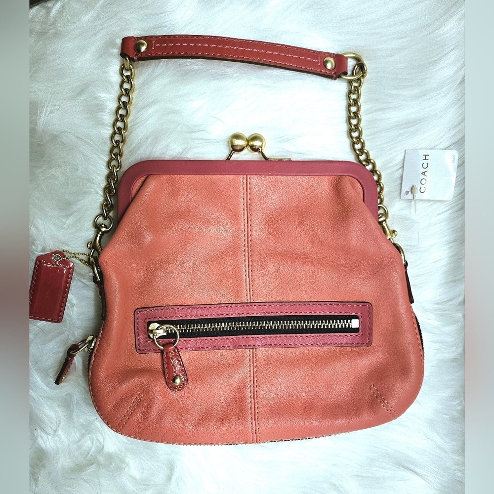 NWT 🪸 Coach Bonnie Leather Kisslock Shoulder Bag-Coral/Fuchsia-Style #13378